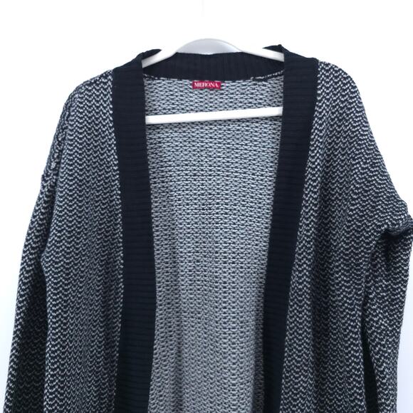 Merona Women Black/White Geometric Striped Open Front Black Hemline/CuffLine S - Picture 2 of 9